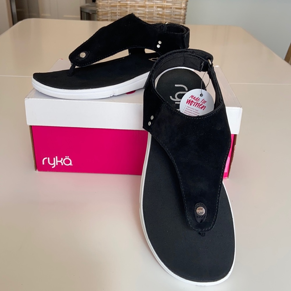 Brand new in box! Women’s RYKA Margo black suede T-strap sandals. Size 10W